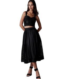 $230NWT Clover Silk‎ Eyelet Maxi Skirt 12 Boho Whimsy Fairy Goth Banana Republic